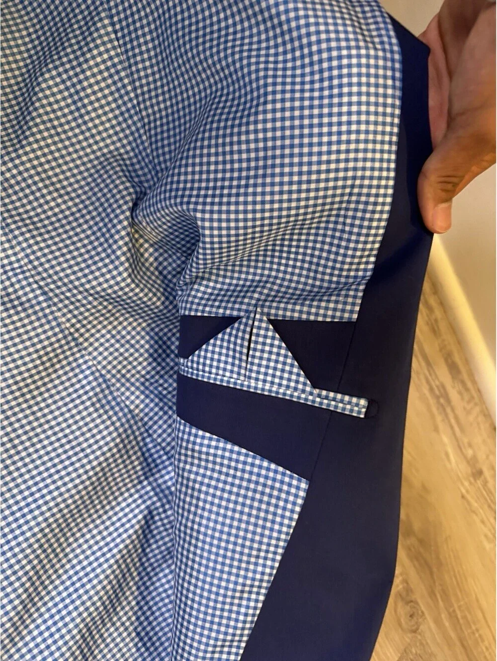 Express Photographer Men’s 42R Fitted Blue Blazer Cotton Stretch 2 Button